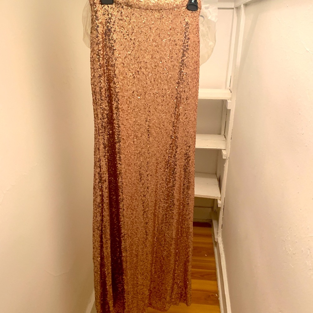 Full length rose gold sequin skirt by Jenny Yoo